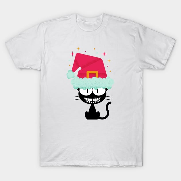 Christmas black cat smiling T-Shirt by UnikRay